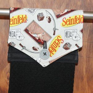 SEINFELD PRINT HANDMADE HANGING KITCHEN HAND TOWEL BLACK TERRYCLOTH COTT…